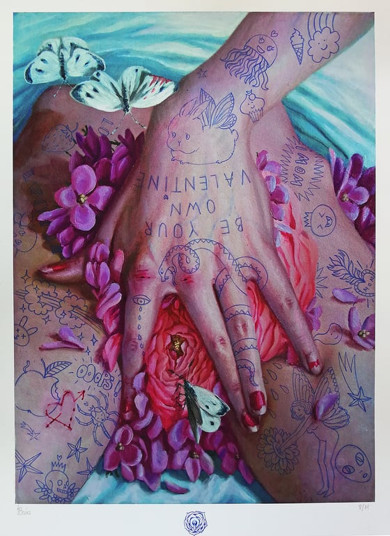 Image of hand embellished unique print edition of "self portrait as L'Origine du monde" 8/11