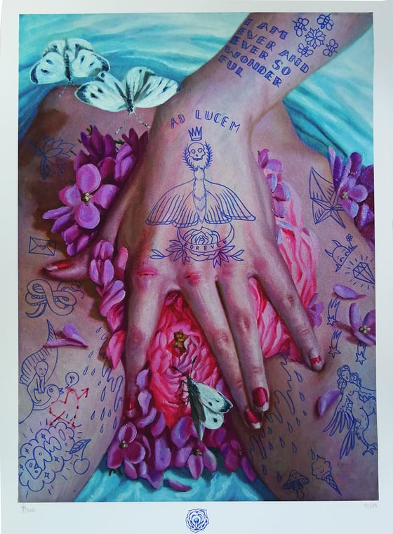 Image of hand embellished unique print edition of "self portrait as L'Origine du monde" 10/11