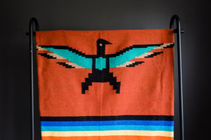 Image of Authentic Mexican Blanket 'Eagles Dare' in Rust