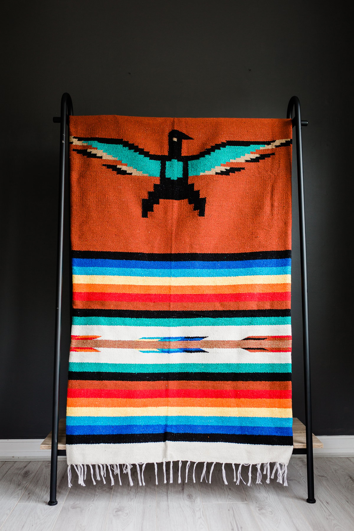 Image of Authentic Mexican Blanket 'Eagles Dare' in Rust
