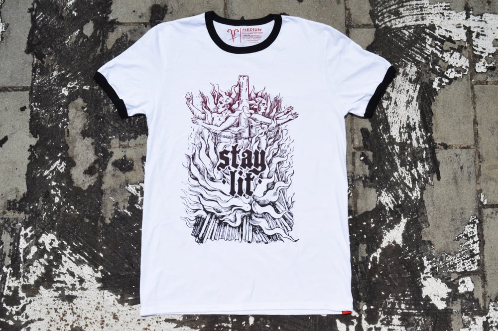Image of "Stay Lit" White Ringer T-Shirt