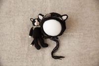 Image 1 of Black Cat, handknitted Photography prop and bonnet, photo prop, photography props