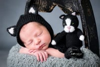 Image 3 of Black Cat, handknitted Photography prop and bonnet, photo prop, photography props