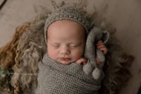 Image 4 of Little Elephant, Handknitted Fuzzy Toy, Newborn Photography Prop, photo prop, newborn props, photogr