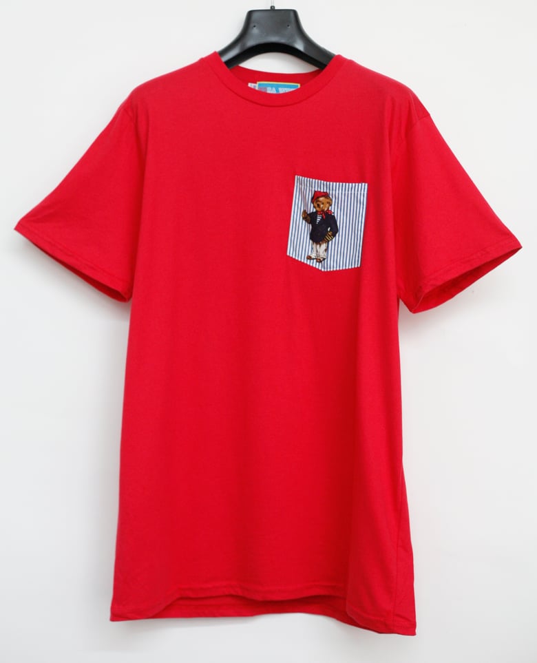 Image of Red Teddy Bear Pocket Tee Shirt