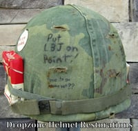 Image 3 of Vietnam M-1C Airborne Helmet & 1967 liner Mitchell Camo Cover Rations. "WIDOW MAKER"