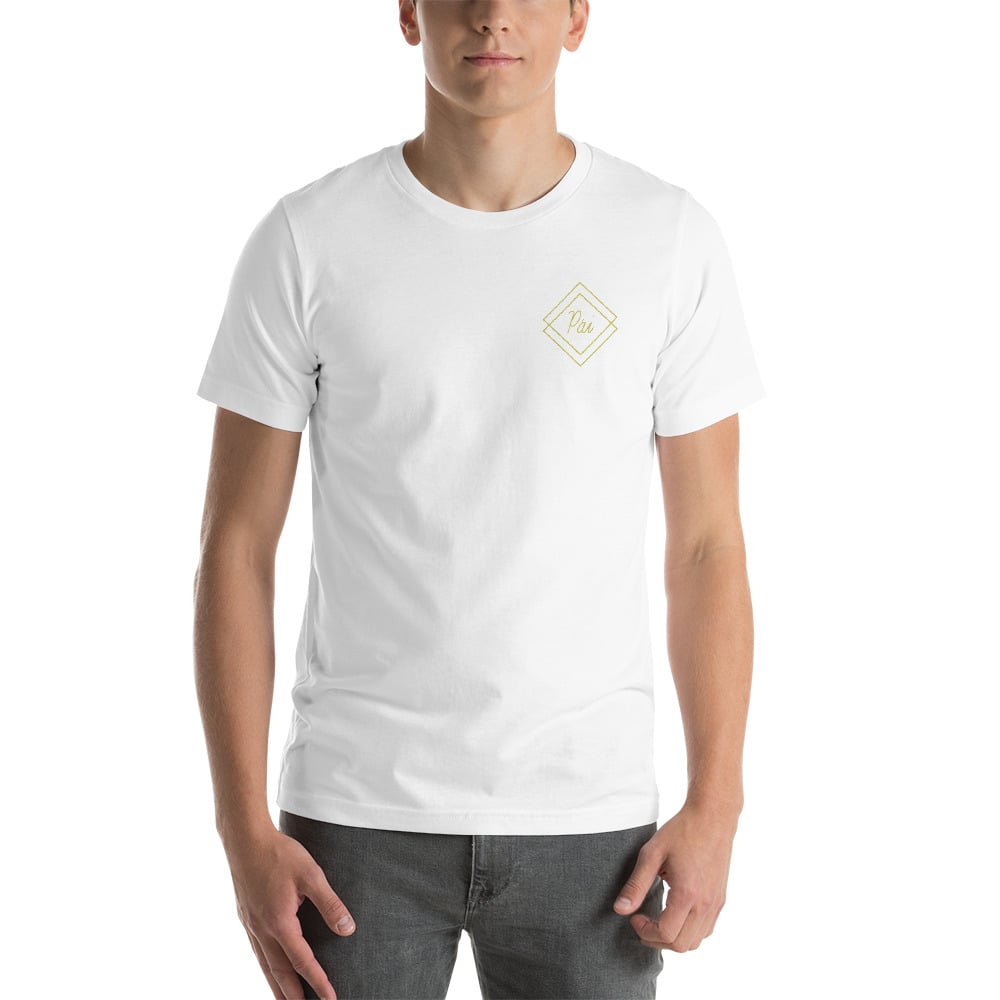 white and gold shirt