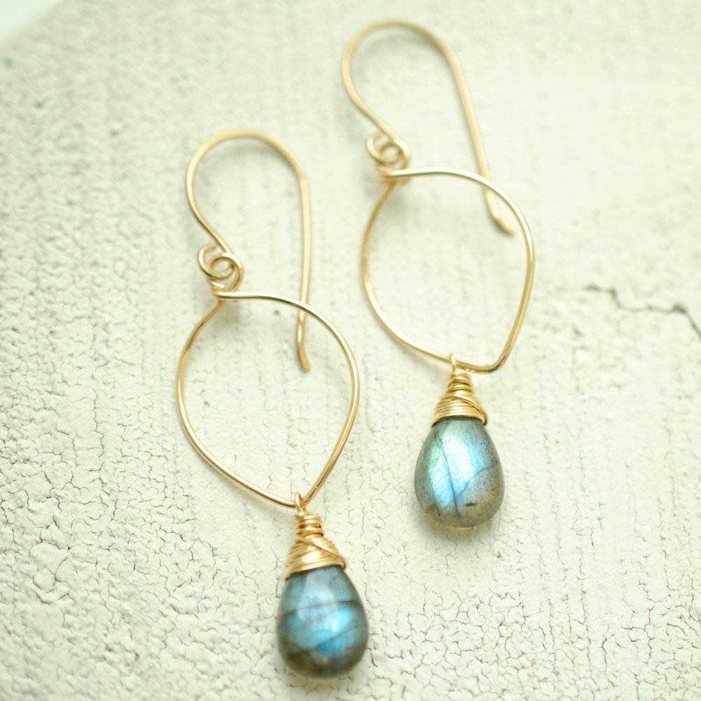 Image of Medium Labradorite Lotus Loop Earrings