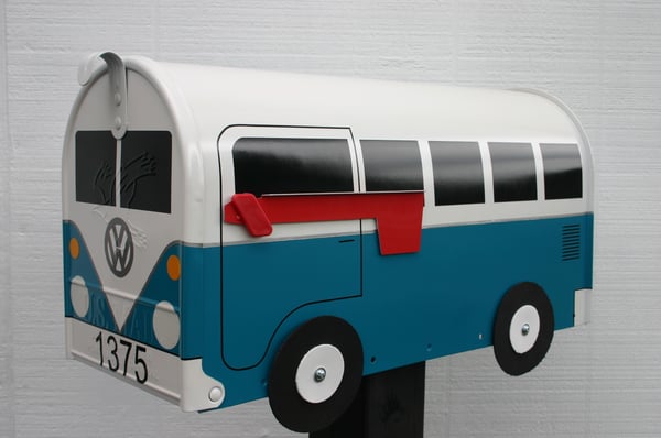 Image of Large Capacity Wildflower Blue Rural VW Mailbox - Choose Your Color Volkswagen Bus by TheBusBox