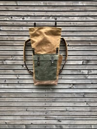 Image 4 of Waxed canvas leather Backpack medium size / Commuter backpack / Hipster Backpack with roll top and l