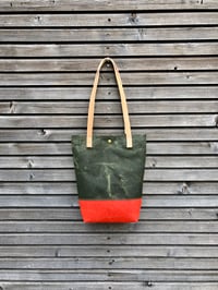 Image 2 of Waxed canvas and Piñatex™ tote bag - eco friendly simple tote bag - tote bag with red bottom