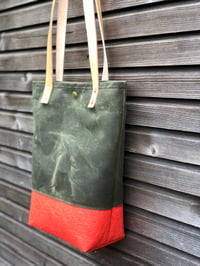 Image 3 of Waxed canvas and Piñatex™ tote bag - eco friendly simple tote bag - tote bag with red bottom