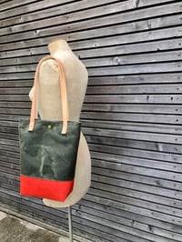 Image 4 of Waxed canvas and Piñatex™ tote bag - eco friendly simple tote bag - tote bag with red bottom