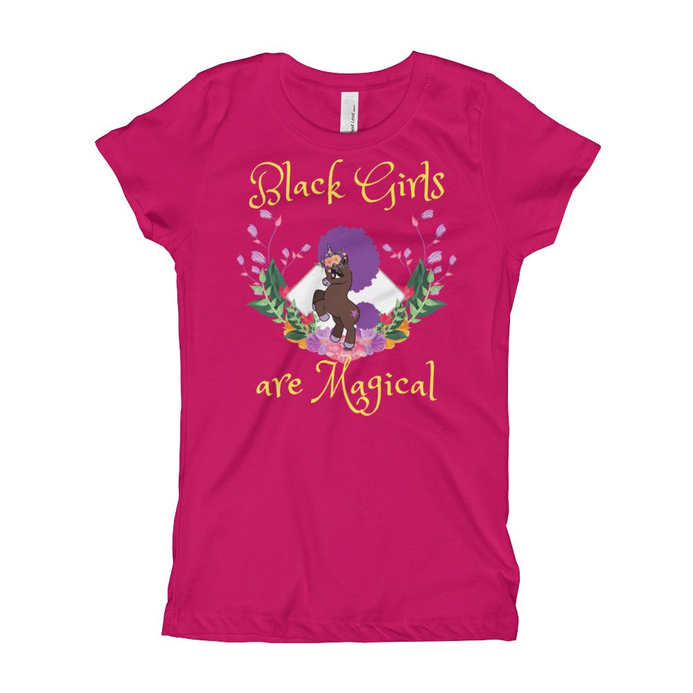 Image of Black Girls are Magical Unicorn Graphic Tee Black/Raspberry/Purple