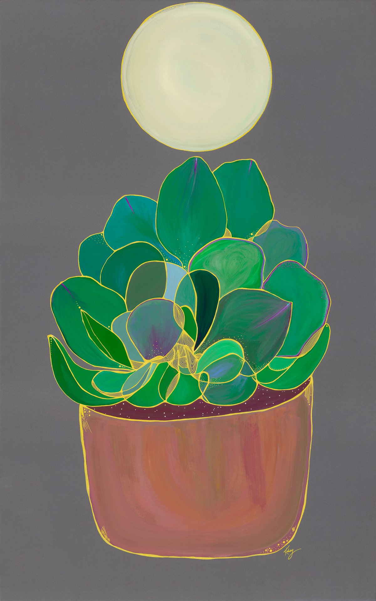 Image of Terracotta Succulent Under a Full Moon