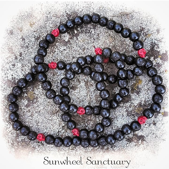 Image of Mala of the Blood Skull Meditation Swastika Necklace