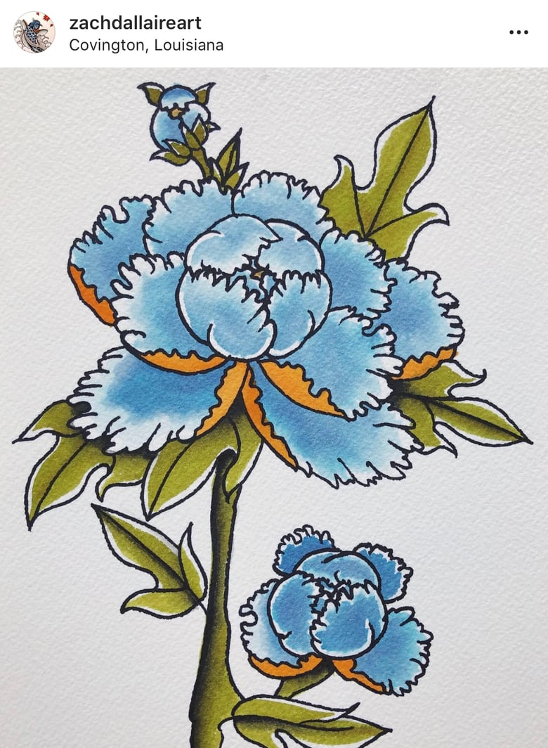 Image of Blue Peony Flower watercolor painting 7x10 print 