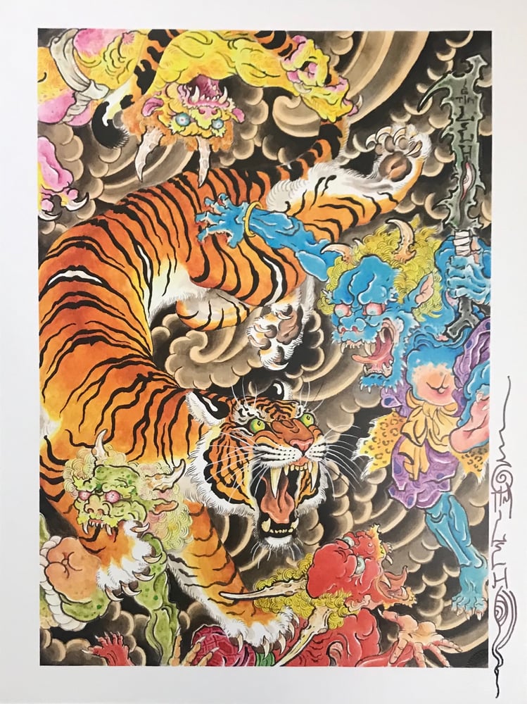 Image of Tim Lehi “Oni Tiger Dust Up” Signed Poster