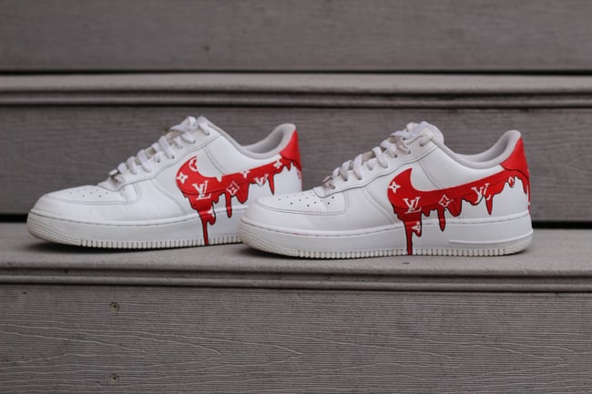 Kick Customs - Louis Vuitton Red Nike Air Force 1 drip💧🖌 DM📥 Follow  @kickcustomss for more! Tag your friends🏷 #nike #style #drip #follow  #kicksofinstagram #kicks #customisedshoes #customairforceones #drippy