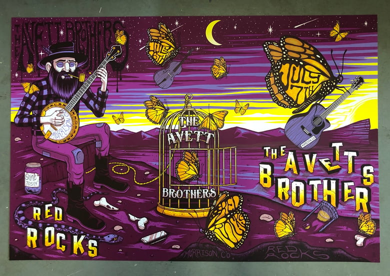 Image of The Avett Brothers - Red Rocks 2019 - Merch Artist Edition Color UNCUTS REG/RAINBOW FOIL/GOLD FOIL