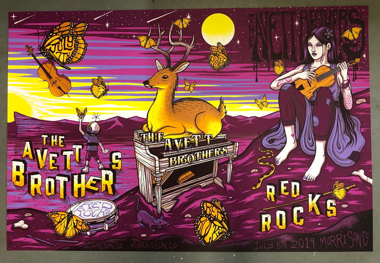 Image of The Avett Brothers - Red Rocks 2019 - VIP Artist Edition Color UNCUTS REG/RAINBOW FOIL/GOLD FOIL