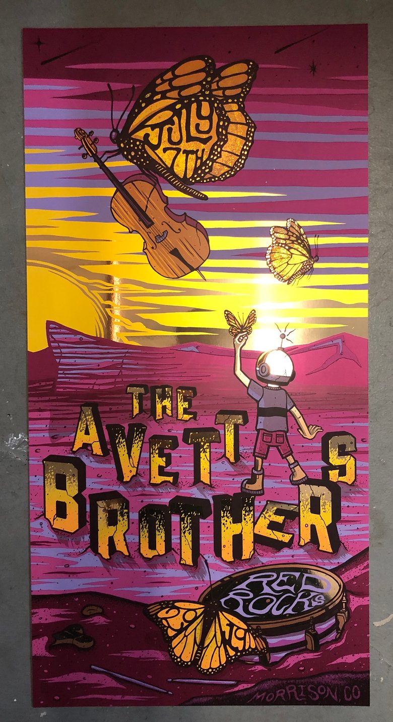 Image of The Avett Brothers - Red Rocks 2019 - VIP Artist Edition Color-CUTS-REGS/RAINBOW FOIL/GOLD FOIL