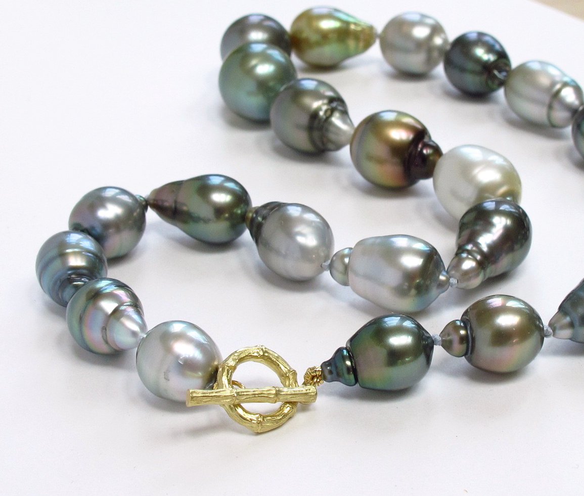 Multicolor Triple Tahitian Haloed-Pearl Necklace With 29” Chain and 3” –  Maureen's Island Gems