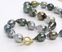 Image 5 of Tahitian Pearl Multi Baroque Necklace Bamboo Toggle