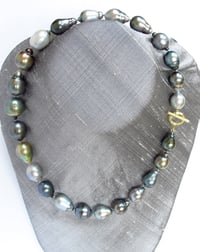 Image 4 of Tahitian Pearl Multi Baroque Necklace Bamboo Toggle