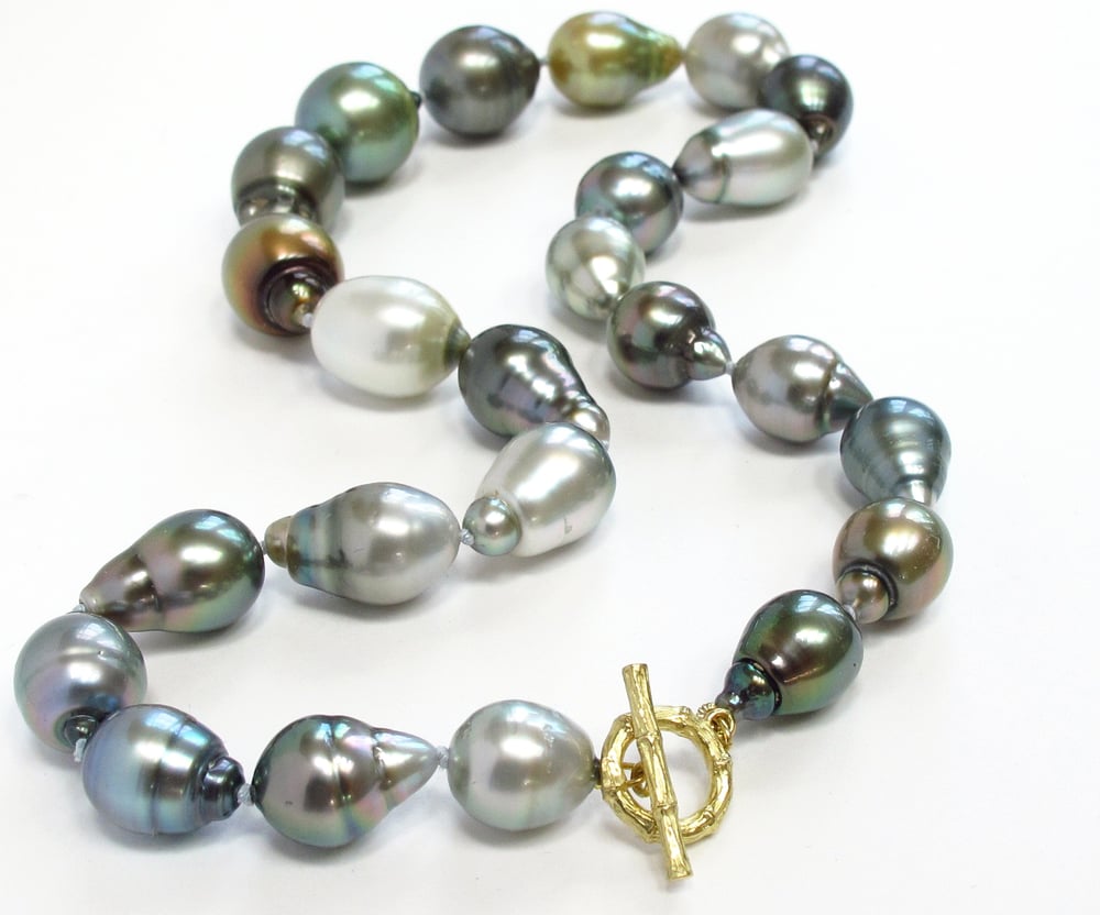 Image of Tahitian Pearl Multi Baroque Necklace Bamboo Toggle