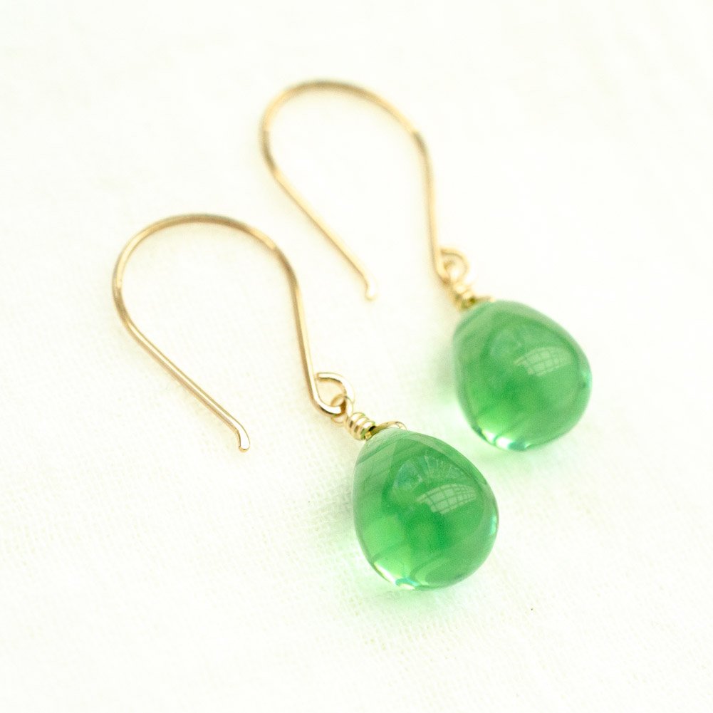 Image of Apple green glass drop earrings