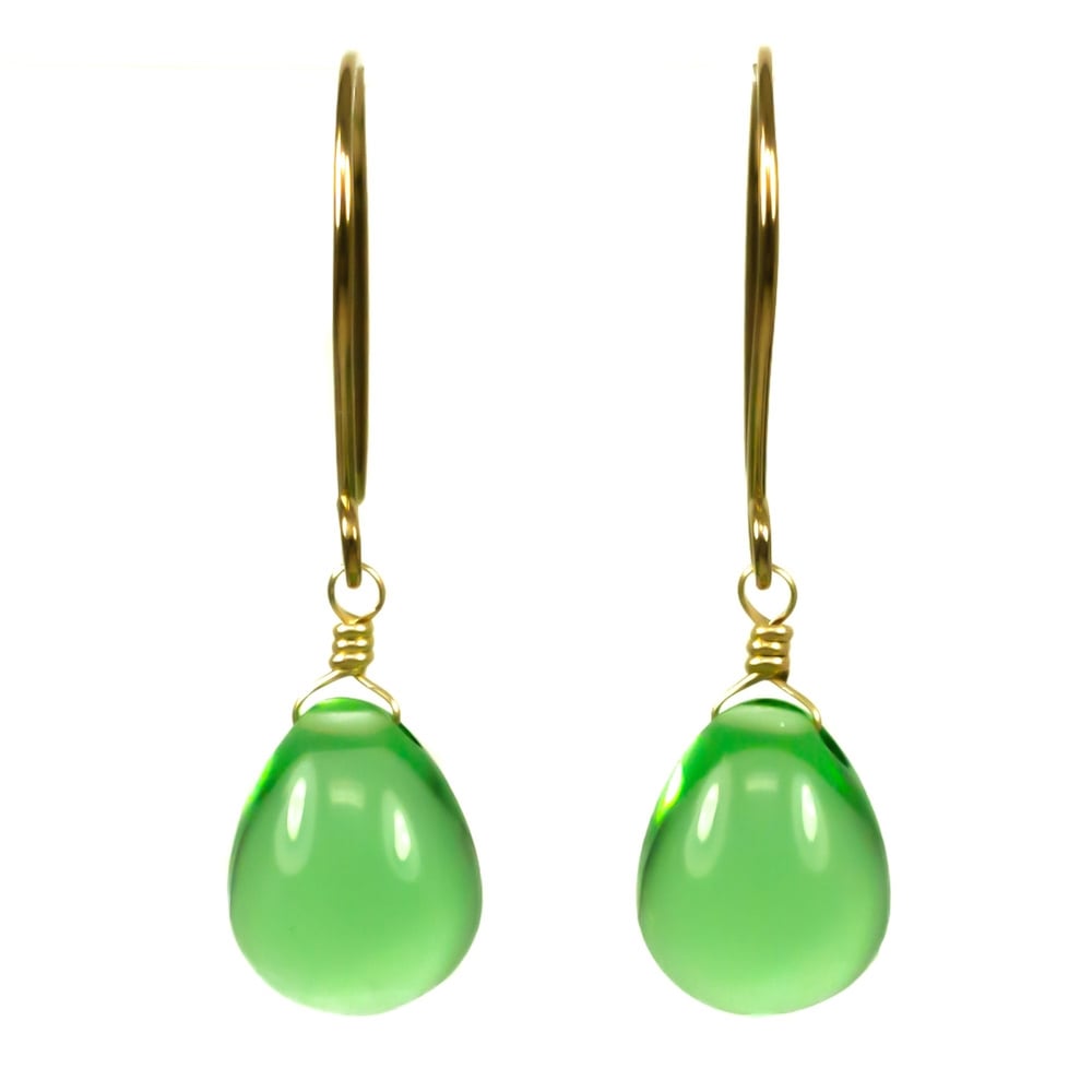 Image of Apple green glass drop earrings