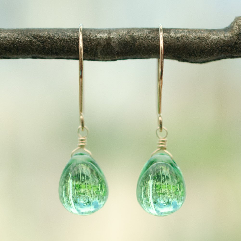 Image of Apple green glass drop earrings