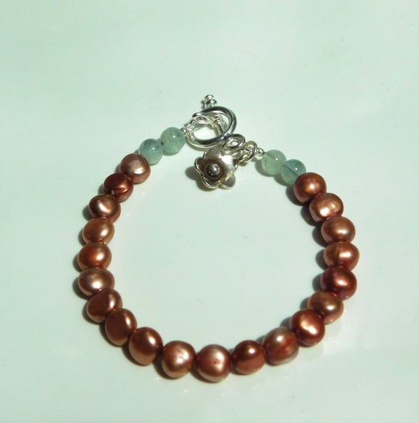 Image of Handmade Pearl and Aventurine with SS Flower Charm