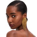 Image of Rhinestone Tassel Long Gold Earrings