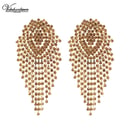 Image of Rhinestone Tassel Long Gold Earrings