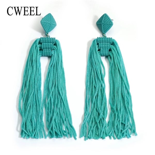 Image of Long Tassel Geometric Drop Earrings 