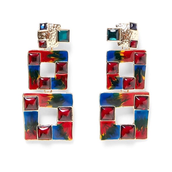 Image of Multi Color Rectangle and Square Drop Earrings