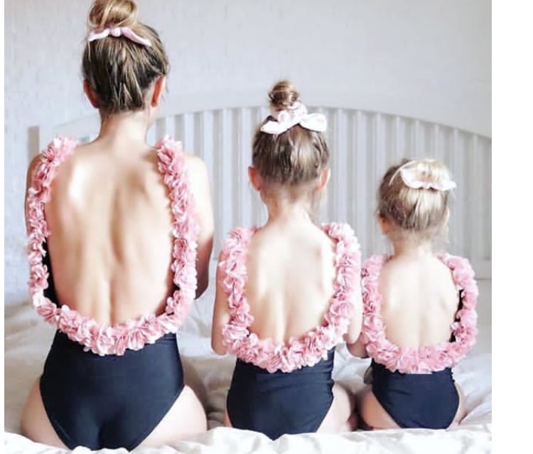 Image of Mumma & Me White and Black Ruffle Back Swimsuits