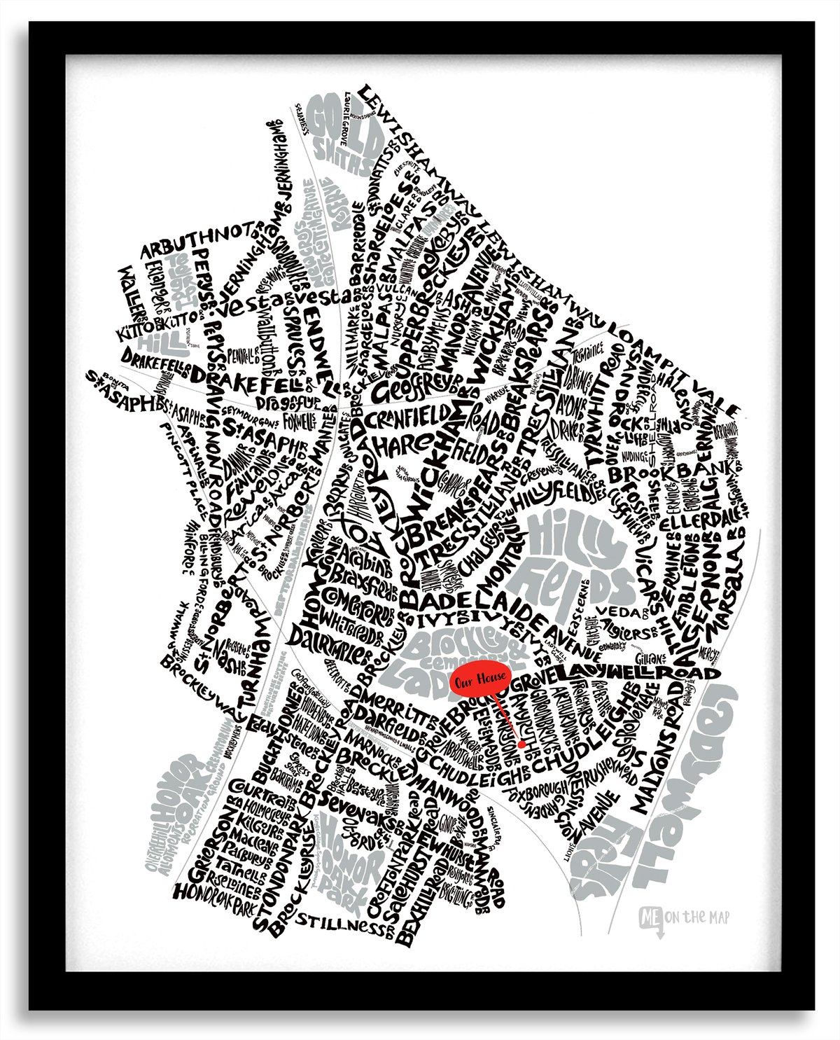 Image of Brockley & Crofton Park SE4 - Typographic Street Map