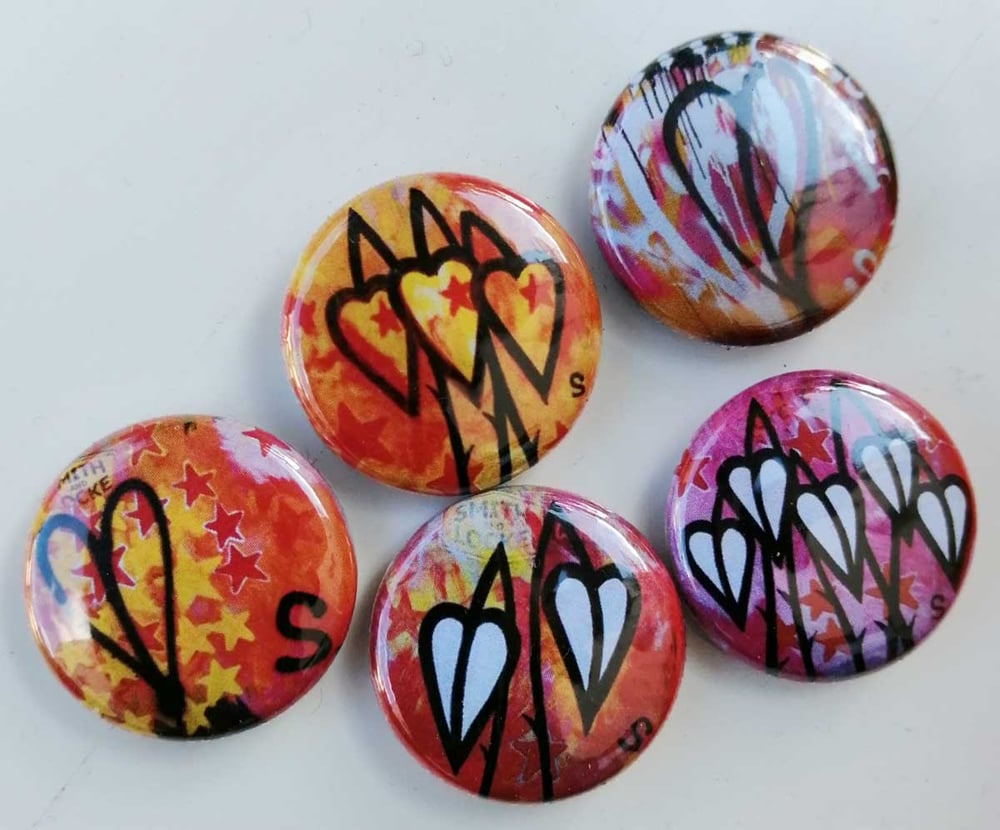 Image of SEAN WORRALL - SET OF FIVE POP ART LEAFY PUNK ROCK BADGES 