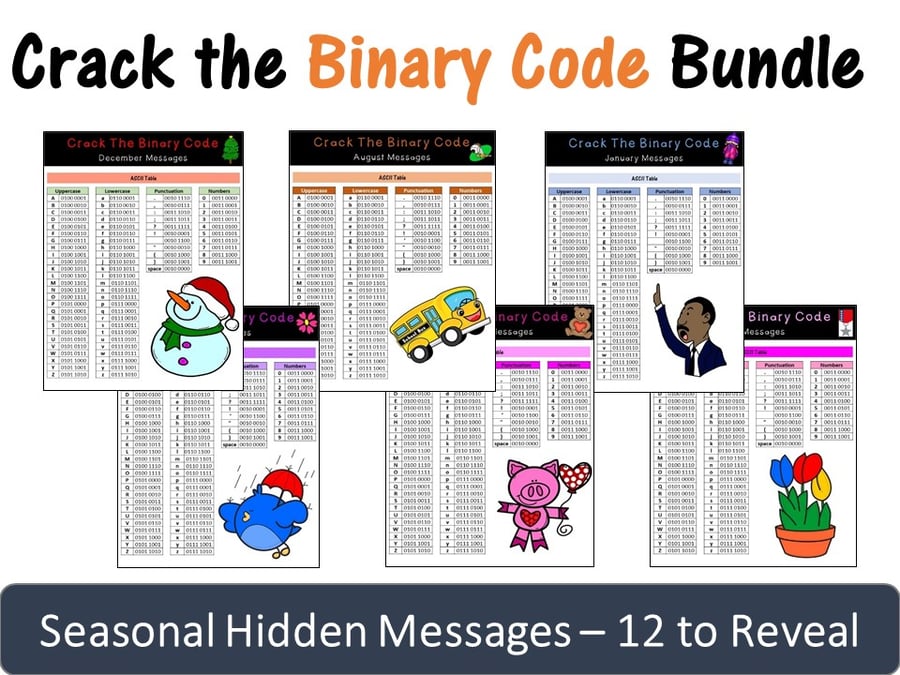 Image of Crack the Binary Code Bundle – Seasonal Monthly Messages (Skill Level: Hard)