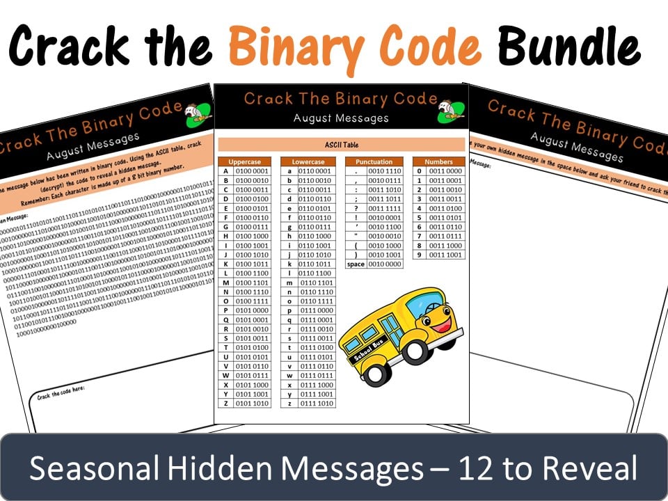 Crack The Binary Code Bundle – Seasonal Monthly Messages (Skill Level ...