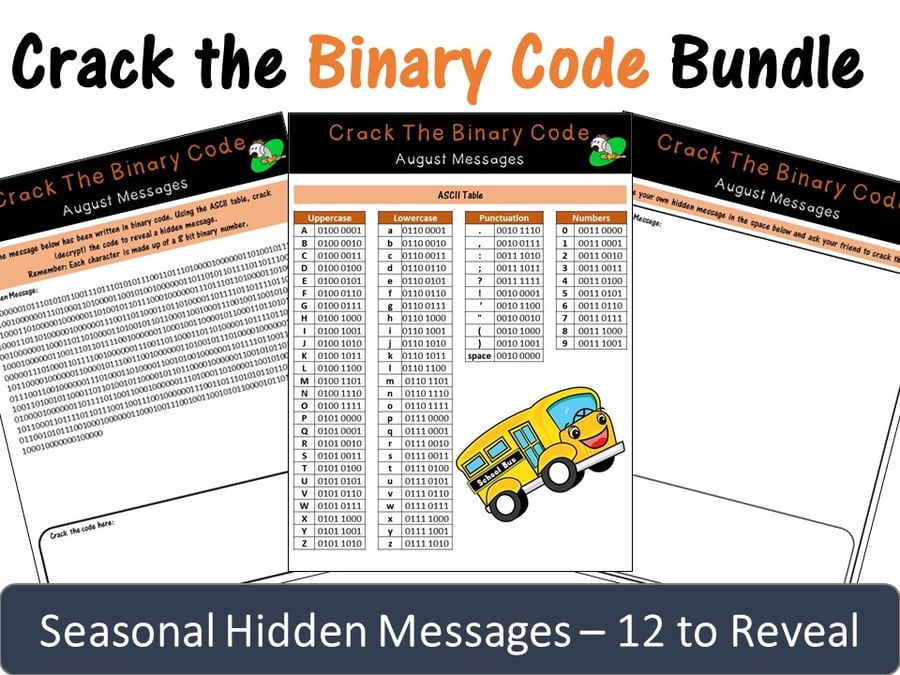 Image of Crack the Binary Code Bundle – Seasonal Monthly Messages (Skill Level: Hard)
