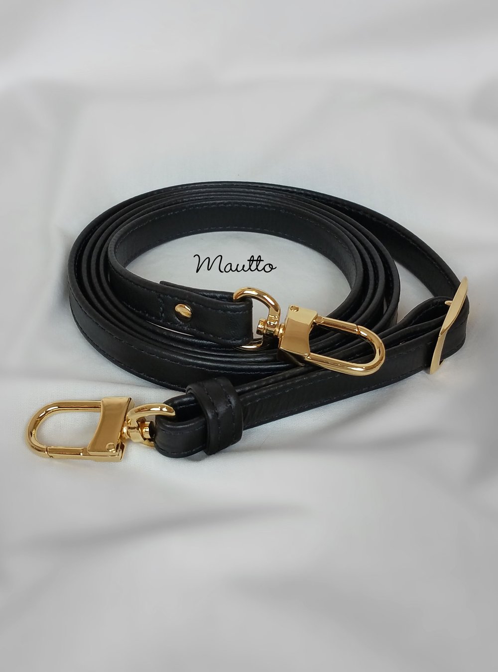 Image of Black Leather Strap for Louis Vuitton Pochette/Alma/Eva/etc - .5" Wide - Fixed or Adjustable Lengths