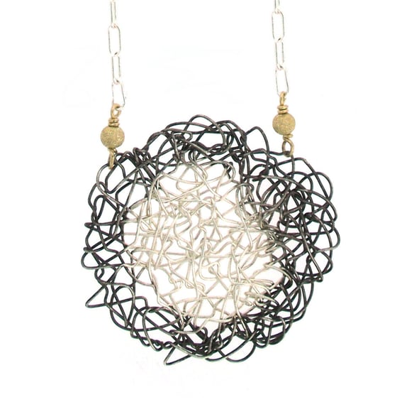 Image of Atomic Circle Necklace - Oxidized and Bright Sterling Silver Sans Stones