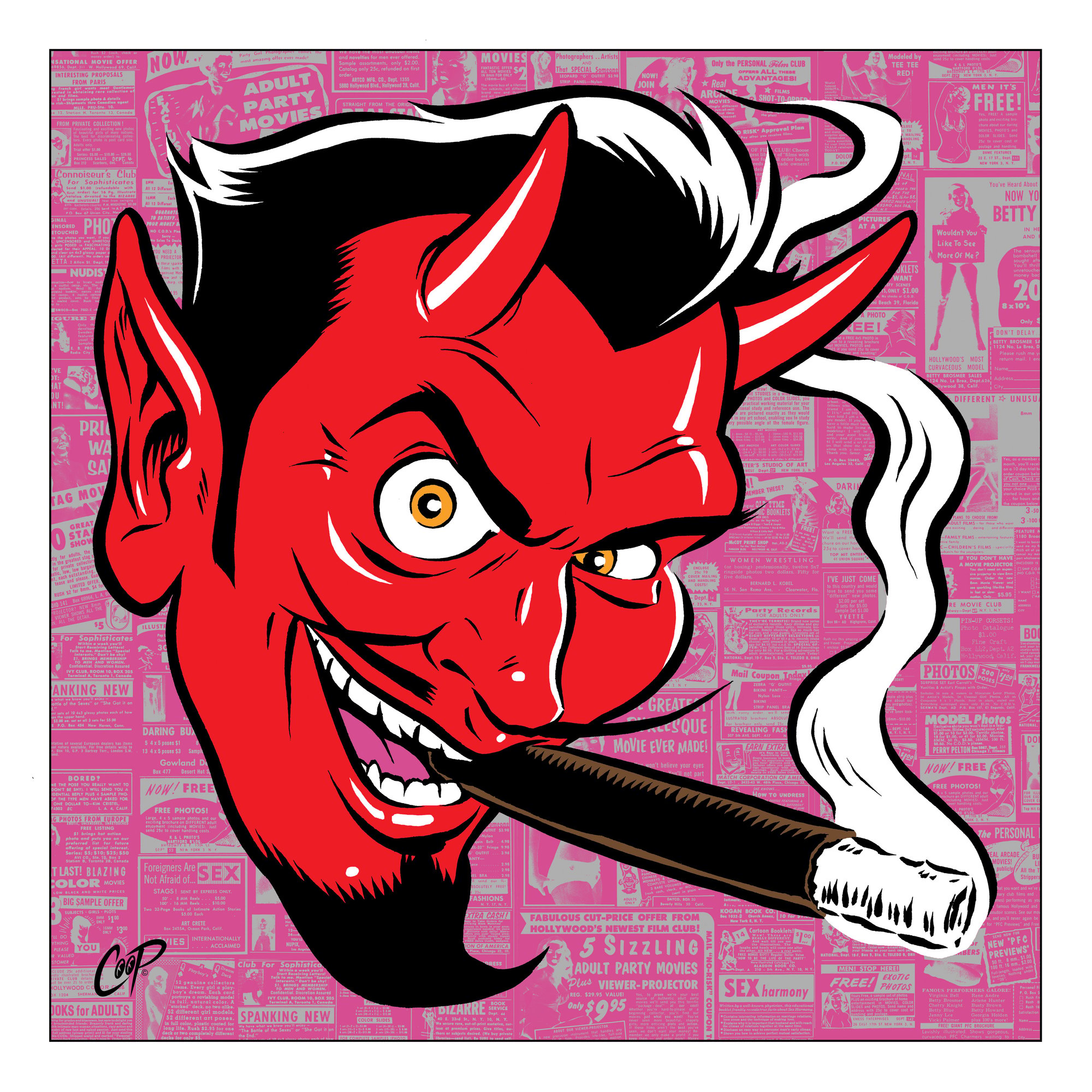 devil smoking a cigarette SMOKING DEVIL silkscreen print devil smoking a cigarette SMOKING DEVIL silkscreen print