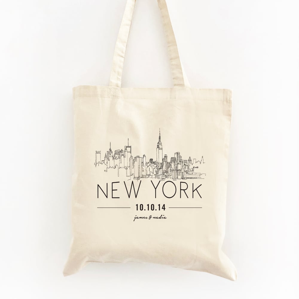 Customizable NYC Skyline Wedding Welcome Tote Bag | Swag Bags Co.
