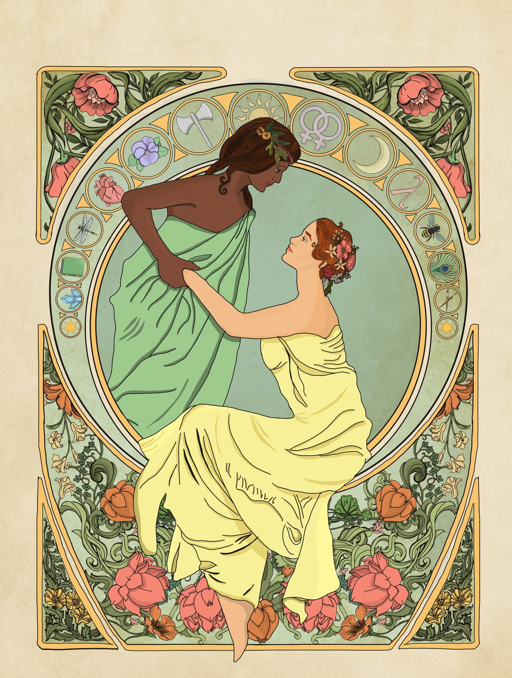 Image of Art Nouveau Lesbian Couple Art Print