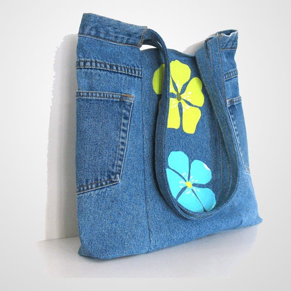 Image of Trendy Upcycled Jeans Tote Bag